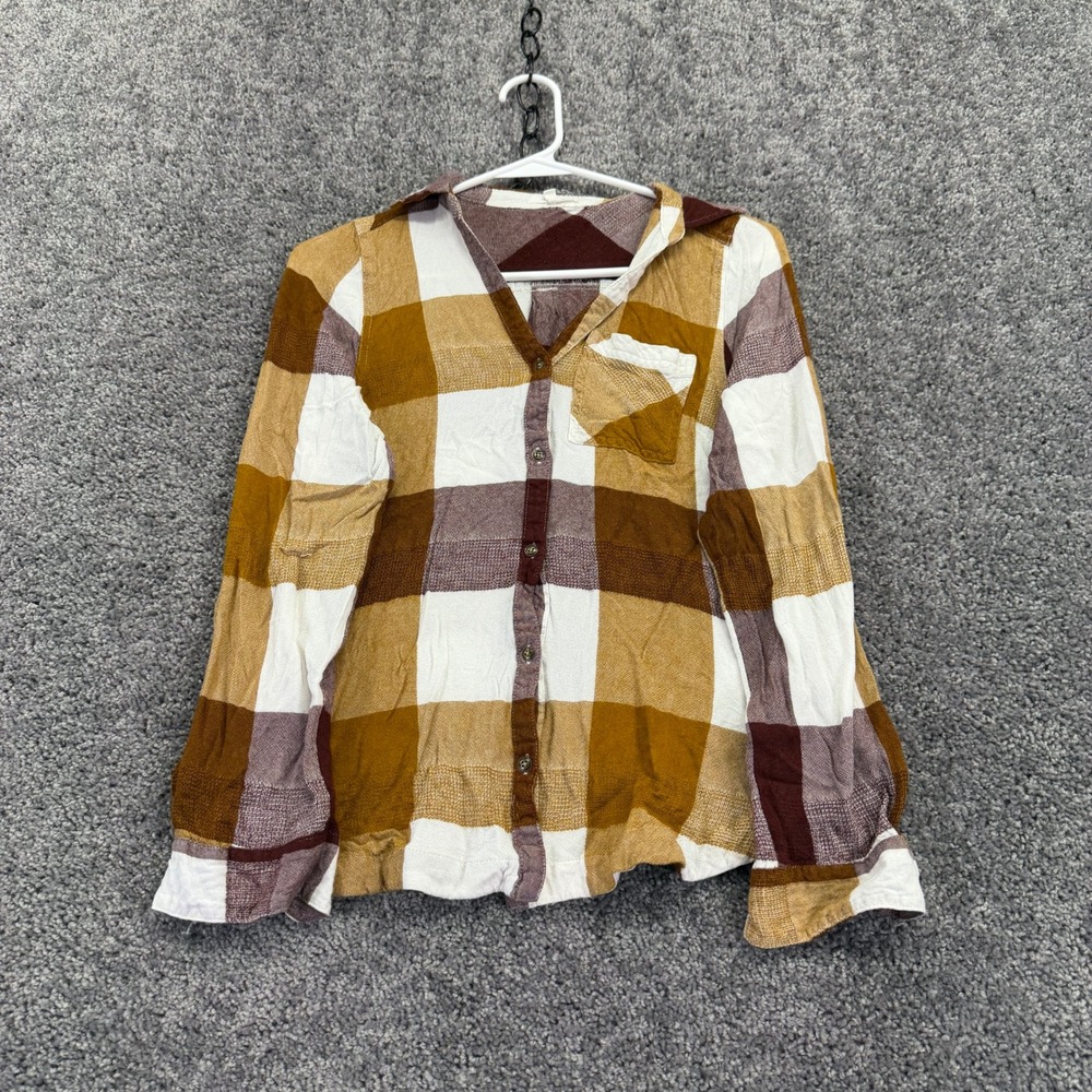 Maurices Button Up Womens S Brown Plaid Casual